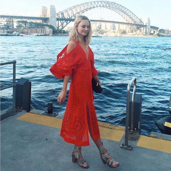 Alice McCall Dresses & Skirts - ALICE MCCALL Break Love Red Lace Cold Shoulder Midi Dress